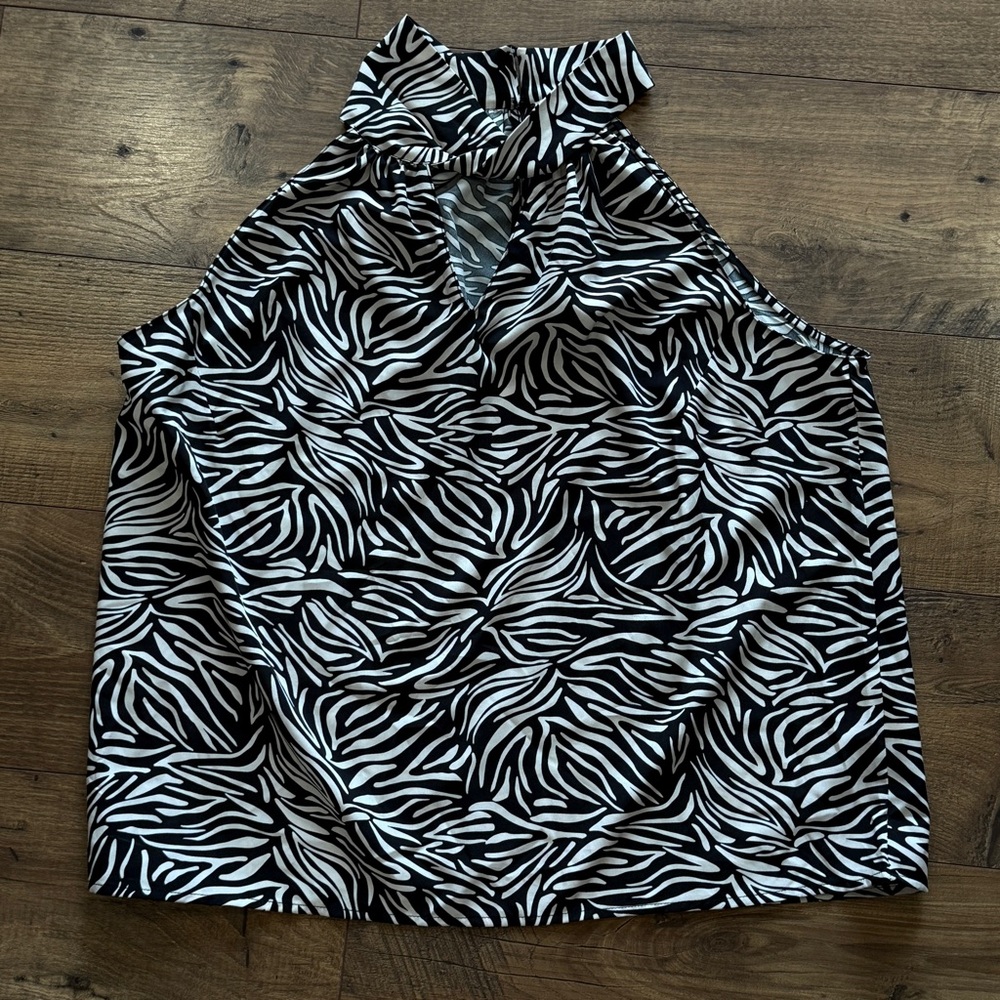 Umgee Zebra Animal Print Tank Top Sleeveless Blours Black Tan Women's Sz L‎